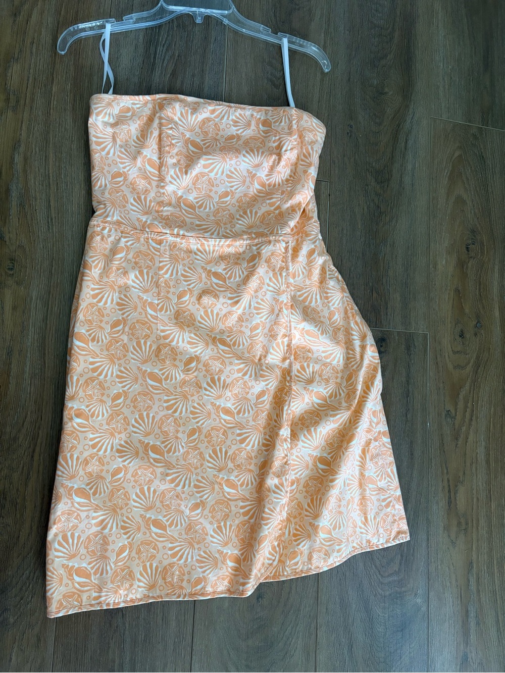 Strapless Vineyard vines Orange & White Shell-Print Faux wrap dress